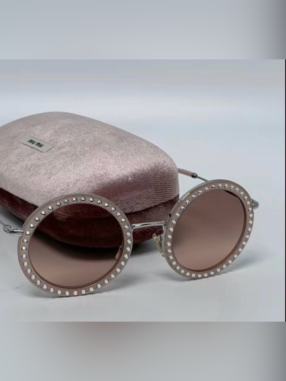 Miu Miu Pink Round Crystal Sunglasses
